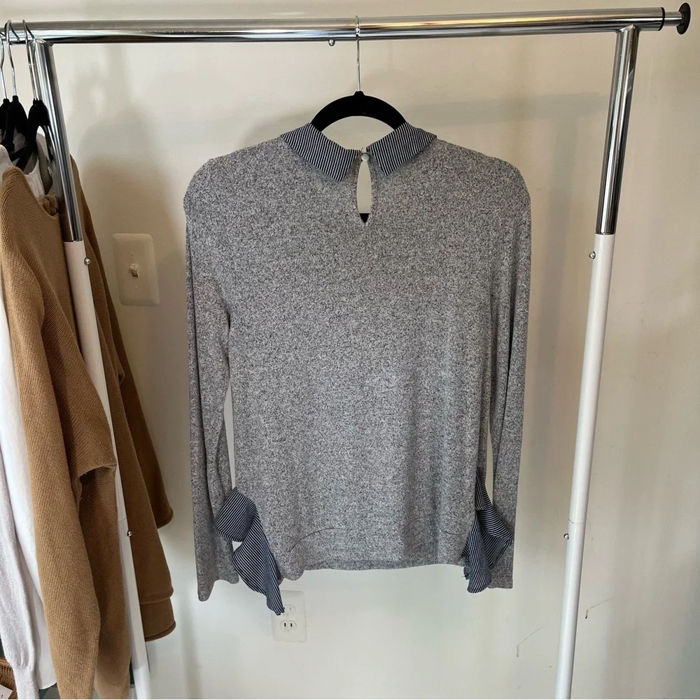 (4) Plus Size Professional Sequin Embellished Gray Blouse Beige  Sweater Office - Picture 9 of 16